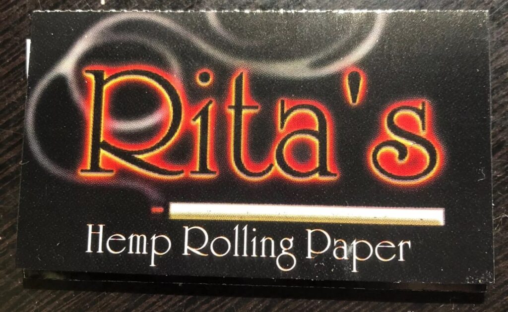 A black package of Rita's Hemp Rolling papers. 