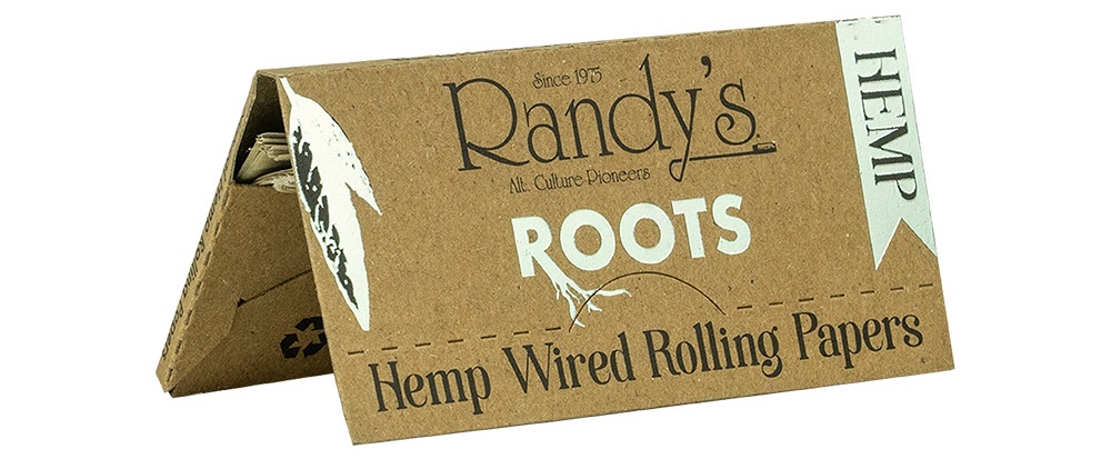 A package of Randy's Roots Rolling papers propped up.
