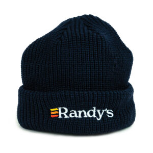 Navy fisherman-style beanie with embroidered Randy's logo on the front cuff, featuring a snug, ribbed knit design