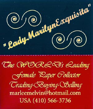 A vintage-style card for LadyMarilynExquisita, a prominent member of Randy’s community and a leading collector of rolling papers, showcasing her contributions to the culture.